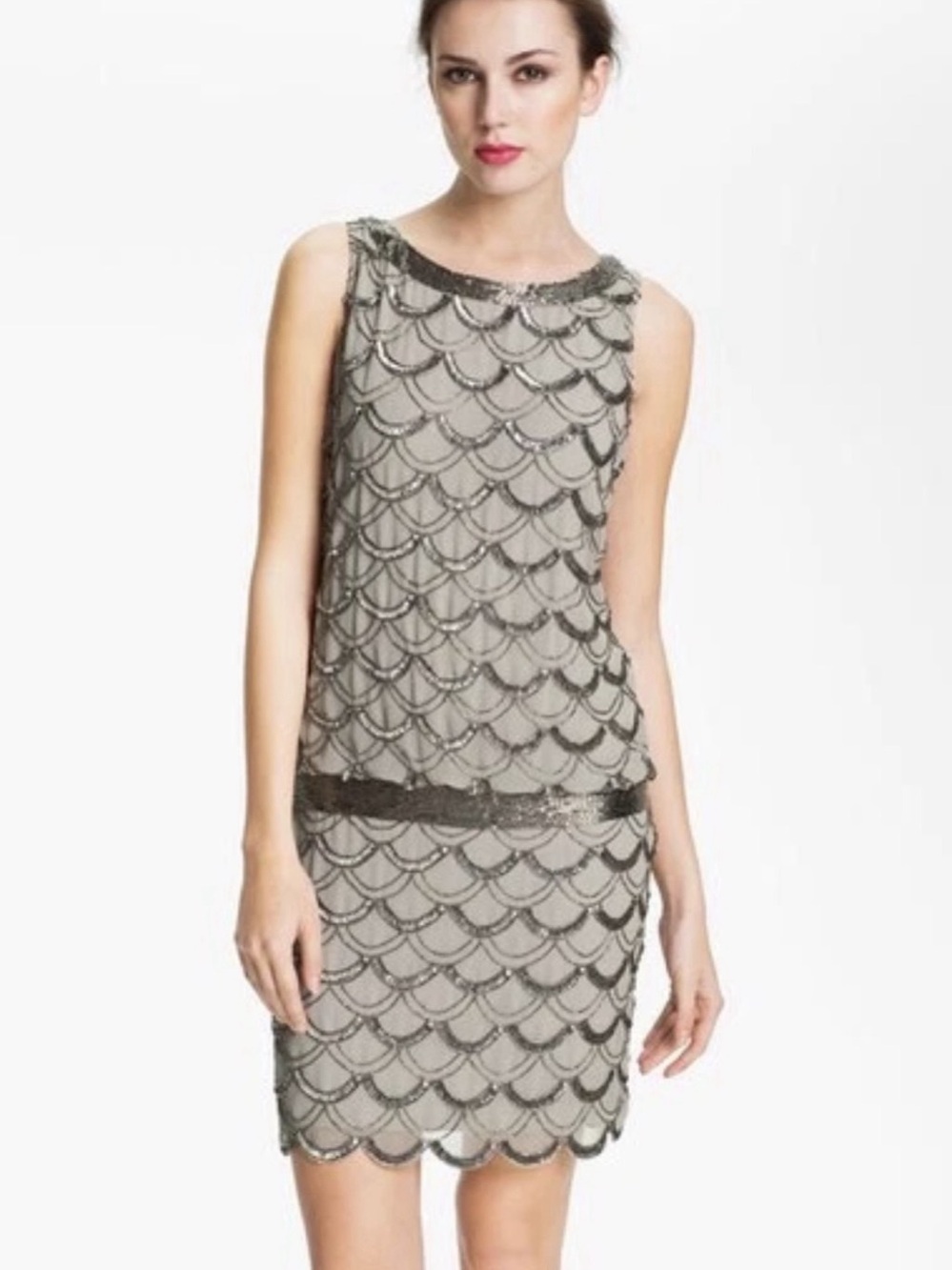 Adrianna Papell Beaded Mini Dress in Gray & Black Size Medium